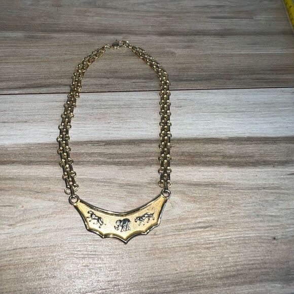 Vintage Necklace Women’s Elephant Panther Statement Necklace 1980s Y2K Chunky - Picture 2 of 6